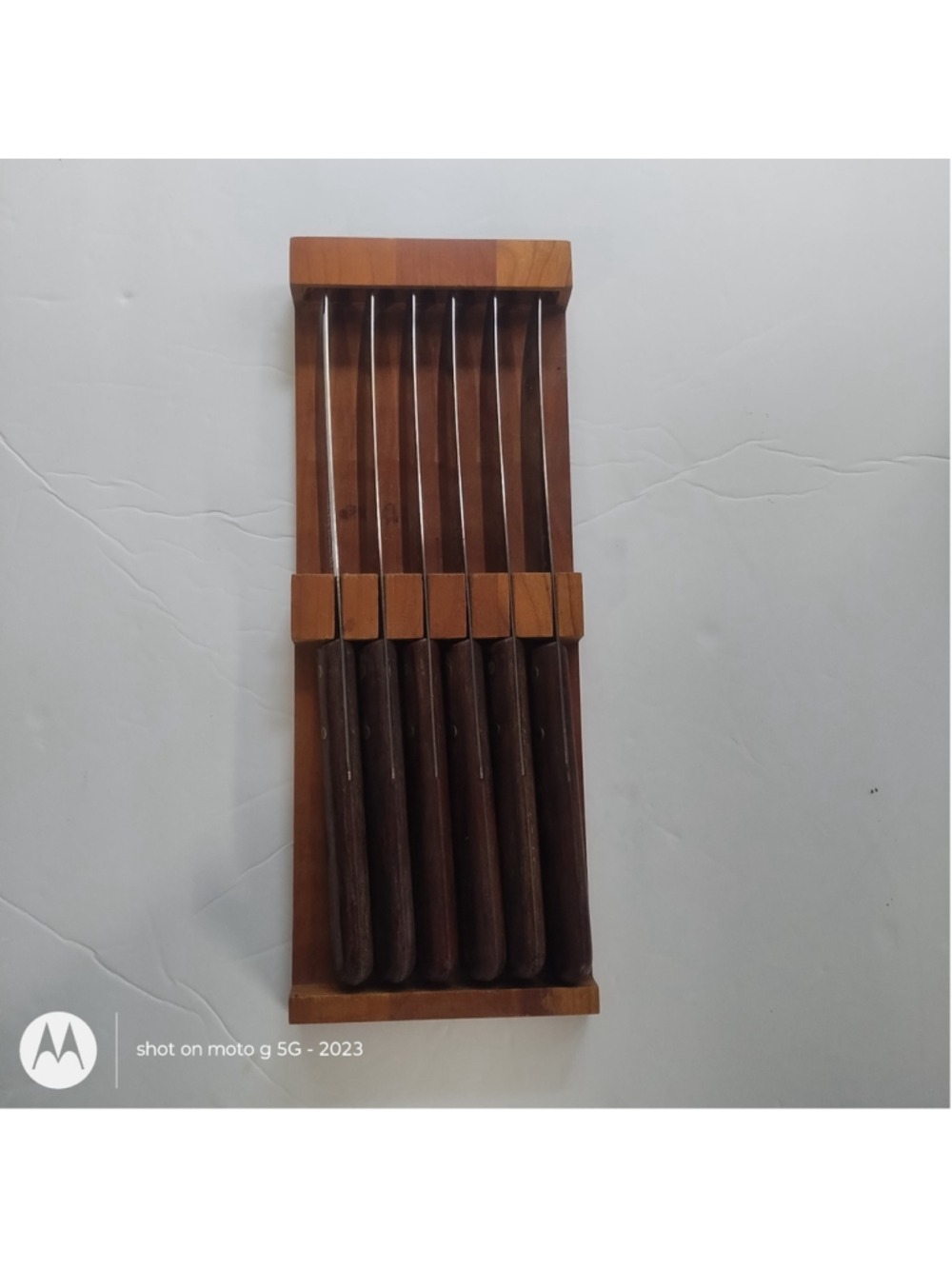 Stainless Imperial Non-serrated Steak Knives. Wood Handle, with knife block